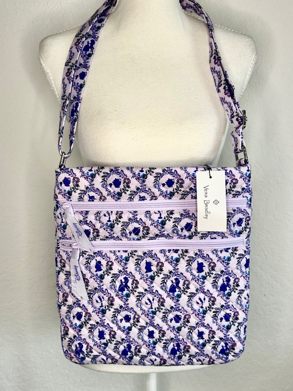 NWT DISNEY Vera Bradley Floral Triple Zipper Crossbody Bag
